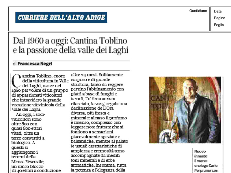 Corriere dell'Alto Adige - Cantina Toblino